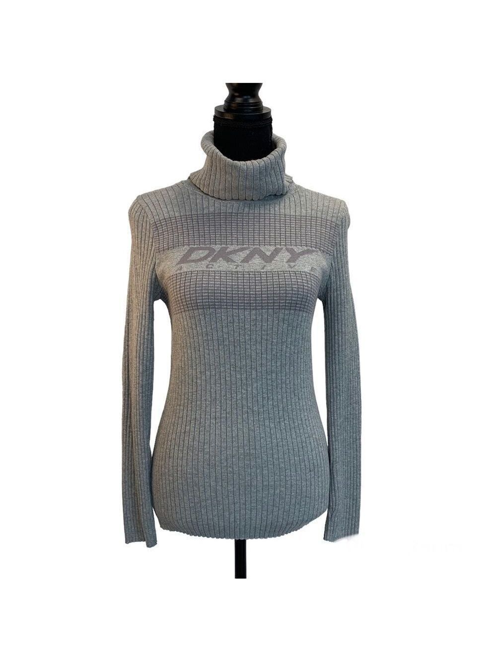 Dkny Jeans Gray ribbed long sleeve logo turtleneck Sz L